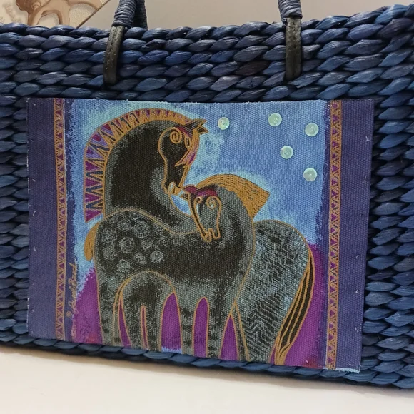 🐴 NWT Sun n Sand Horse Design Blue Straw Tote - Picture 3 of 10